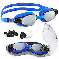 Окуляри для плавання TSUNAMI Anti-Fog 3 в 1 чохол, бервуха та затиск для носа Blue (P-5905973401784)