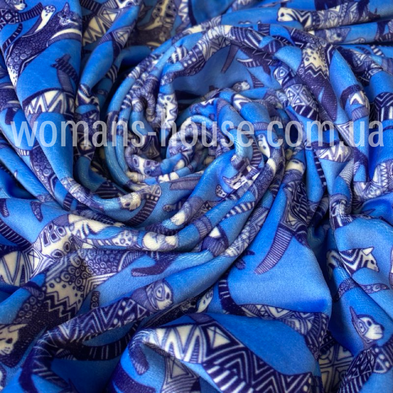 Тканина велюр Плюш (спорт) принт друкований Коти на синьому, фото 1