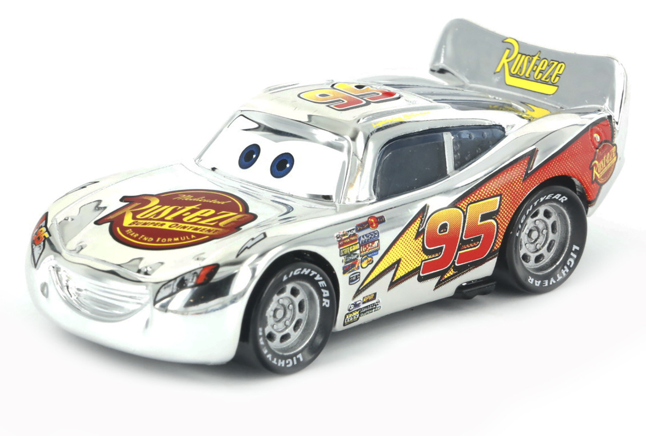 Тачки Серебро Хром Блискавка Маквін Діноко Cars МакКвін Lightning McQueen Dinoco Дісней мультфільм Pixar металеві машинки