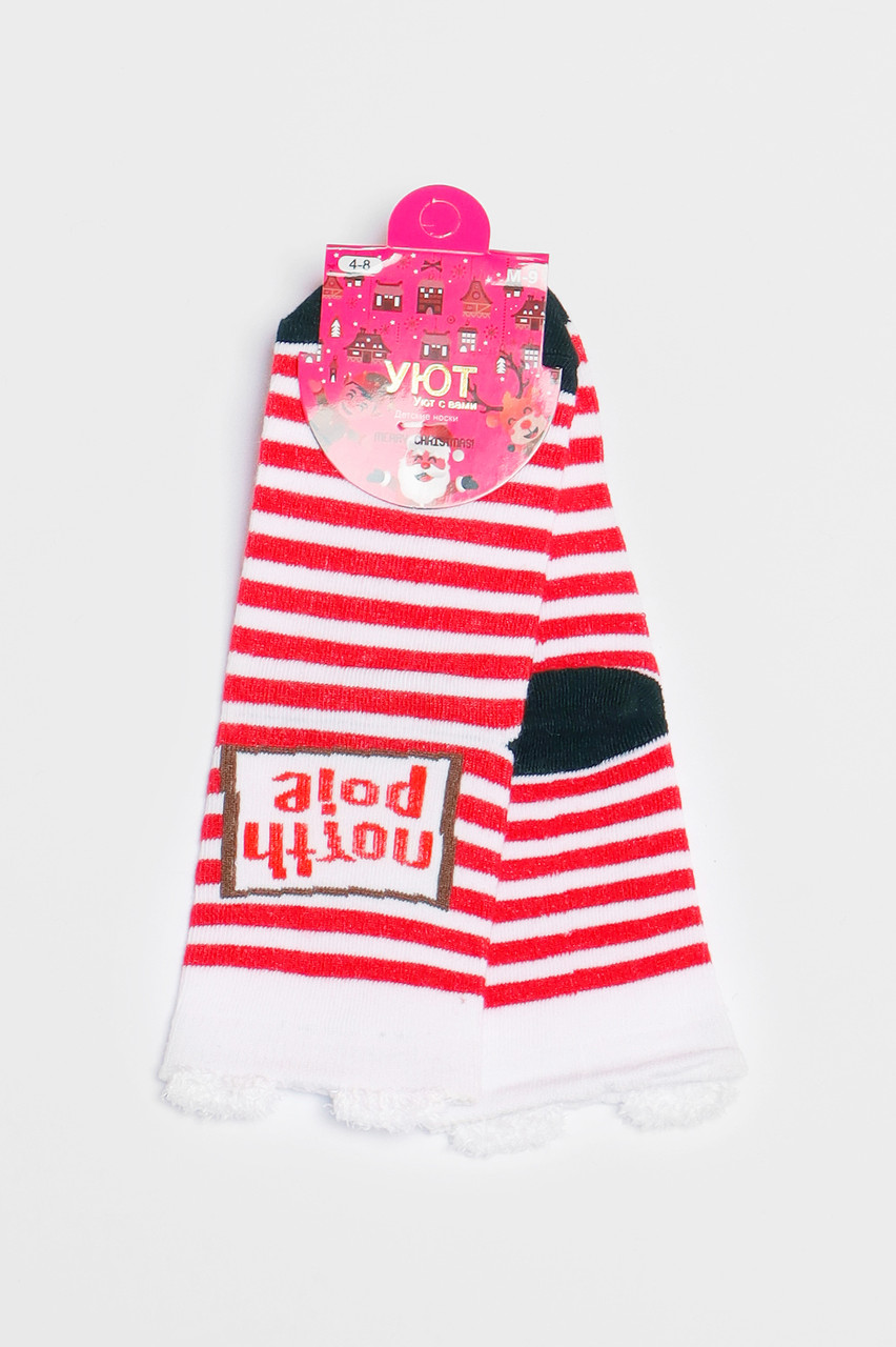Шкарпетки дитячі з новорічним принтом біло-червоного кольору р.4-8 190985S, фото 1
