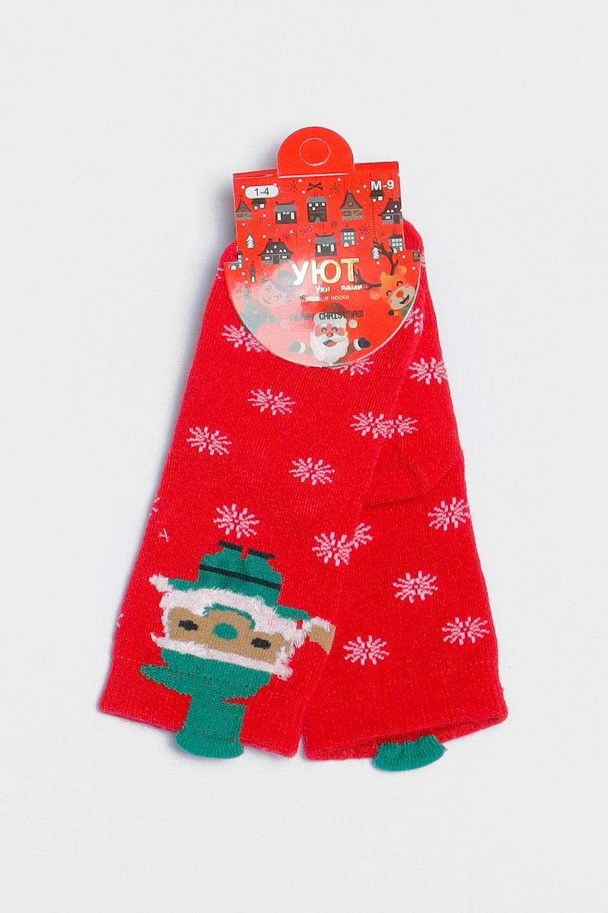 Шкарпетки дитячі з новорічним принтом червоного кольору р.1-4 190988S, фото 1