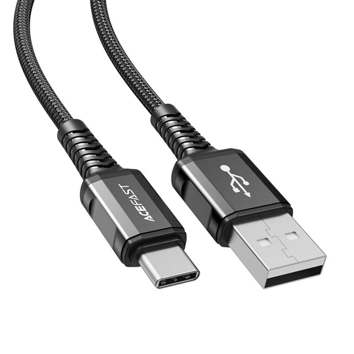 Кабель ACEFAST C1-04 USB to Type-C 3A, 1.2m, nylon aluminum connectors, Black, фото 1