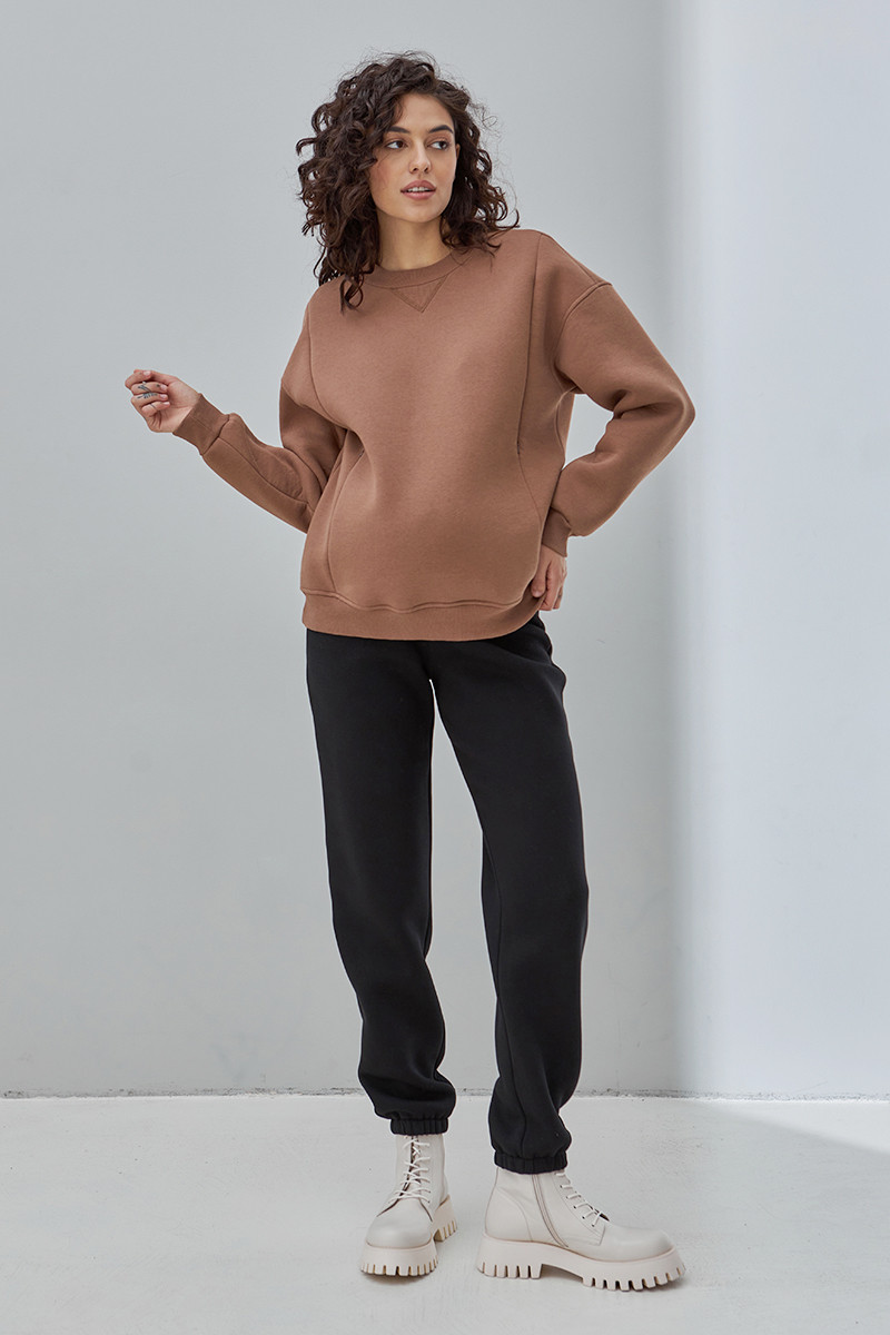 Теплі штани - джогери для вагітних трикотажні з начосом чорні M, фото 1