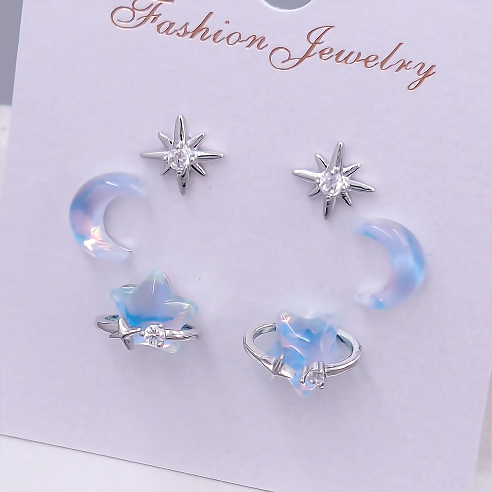 Набір із 3-х пар сережок-гвоздиків FJ. Родій. Камені: циркон