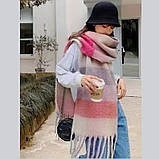 Шарф теплий об'ємний картатий. Зимовий жіночий великий шарф. Палантин кашеміровий картатий, фото 2
