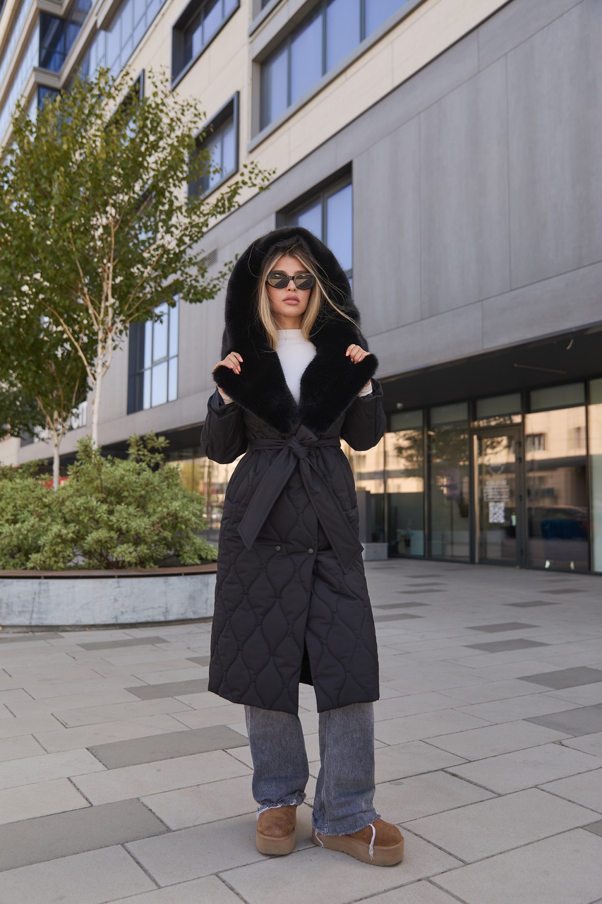 Зимове жіноче тепле довге пальто з капюшоном ПВ-358, фото 1