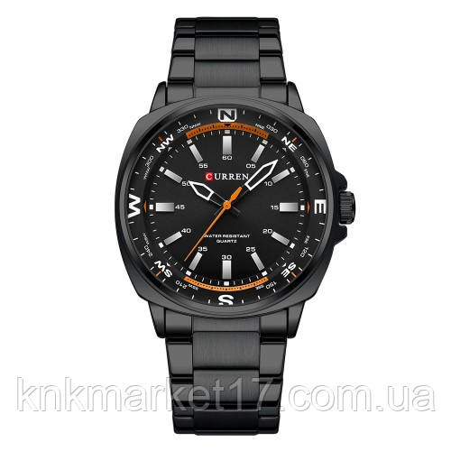 Діловий годинник з браслетом з нержавіючої сталі Curren 8455 All Black, фото 1