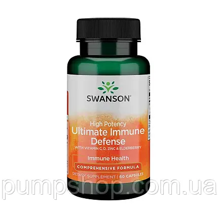 Добавка для зміцнення імунітету Swanson Ultimate Immune Defense Vitamin C, D, Zinc Elderberry 60 капс., фото 1