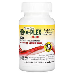 Комплекс із залізом Nature's Plus Hema-Plex Iron 60 таблеток із повільним вивільненням