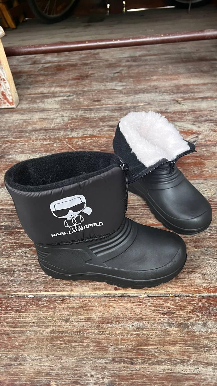 Дитячі дутики сноубутси чорні пінка гумові чоботи блискавка розмір 28/29 30 32, фото 1