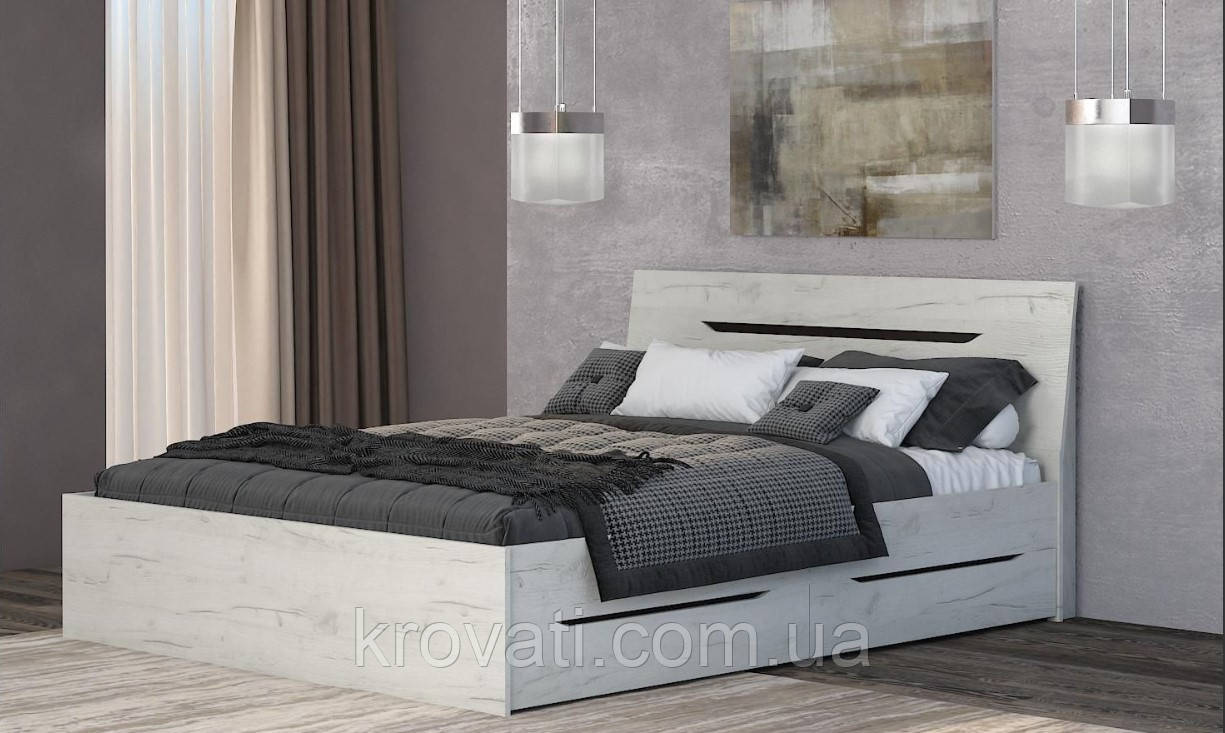 Ліжко "Аякс" полуторне з ящиками Майстер Форм 1450 х 2132 х 870 h . Дуб крафт білий / Венге магія