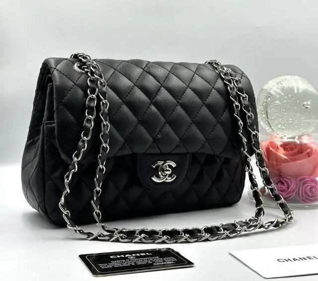 Жіноча сумка на ланцюжку Chanel, чорна зі сріблом 26*19 см, 931269-2