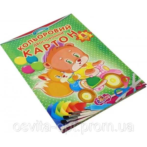 Картон двосторонній кольоровий ф. А4,8арк,папка "Рюкзачек" (25 шт), фото 1