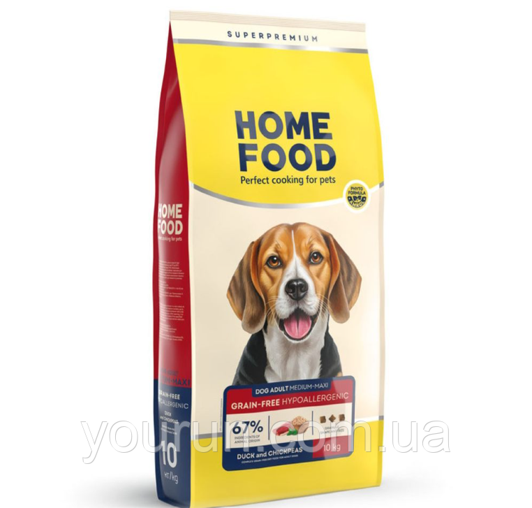 Home Food Беззерновий гіпоалергенний сухий корм для дорослих собак середніх та великих порід (качка/нут) 10кг