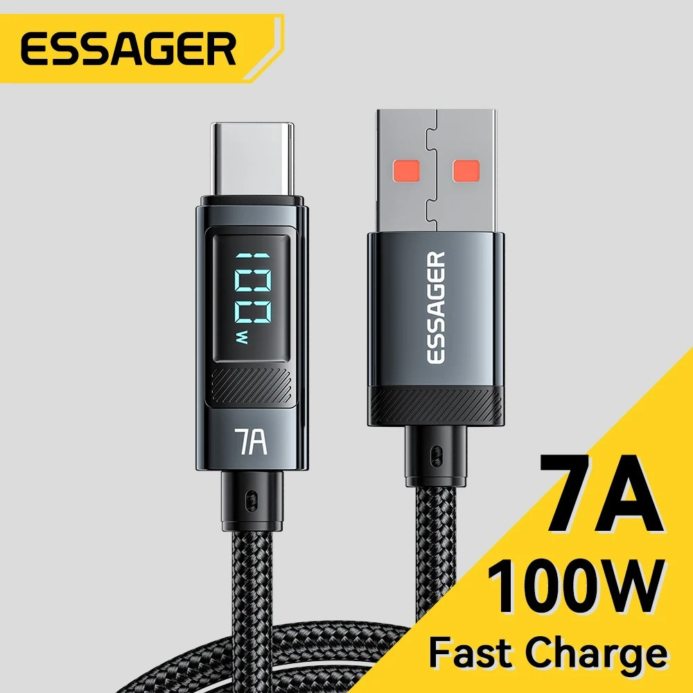 Кабель USB Type C 100W 7A PD Fast Charger (з дисплеєм) Essager для ноутбука, смартфона, Samsung Xiaomi Poco