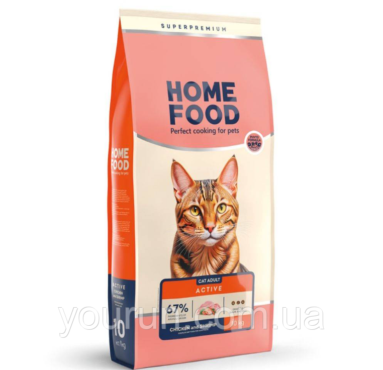 Home Food (Хом Фуд) -сухий корм для дорослих активних котів (з курочкою і креветкою), 10кг