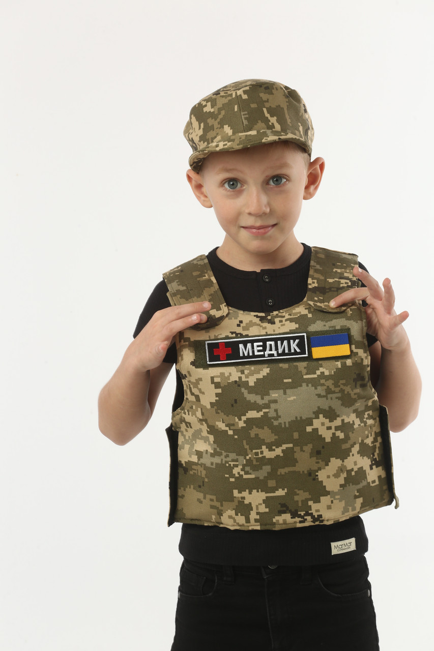 Дитячий ігровий костюм бронежилет Медик, унісекс, на 5-7 років з кепкою-мазепинкою, фото 1
