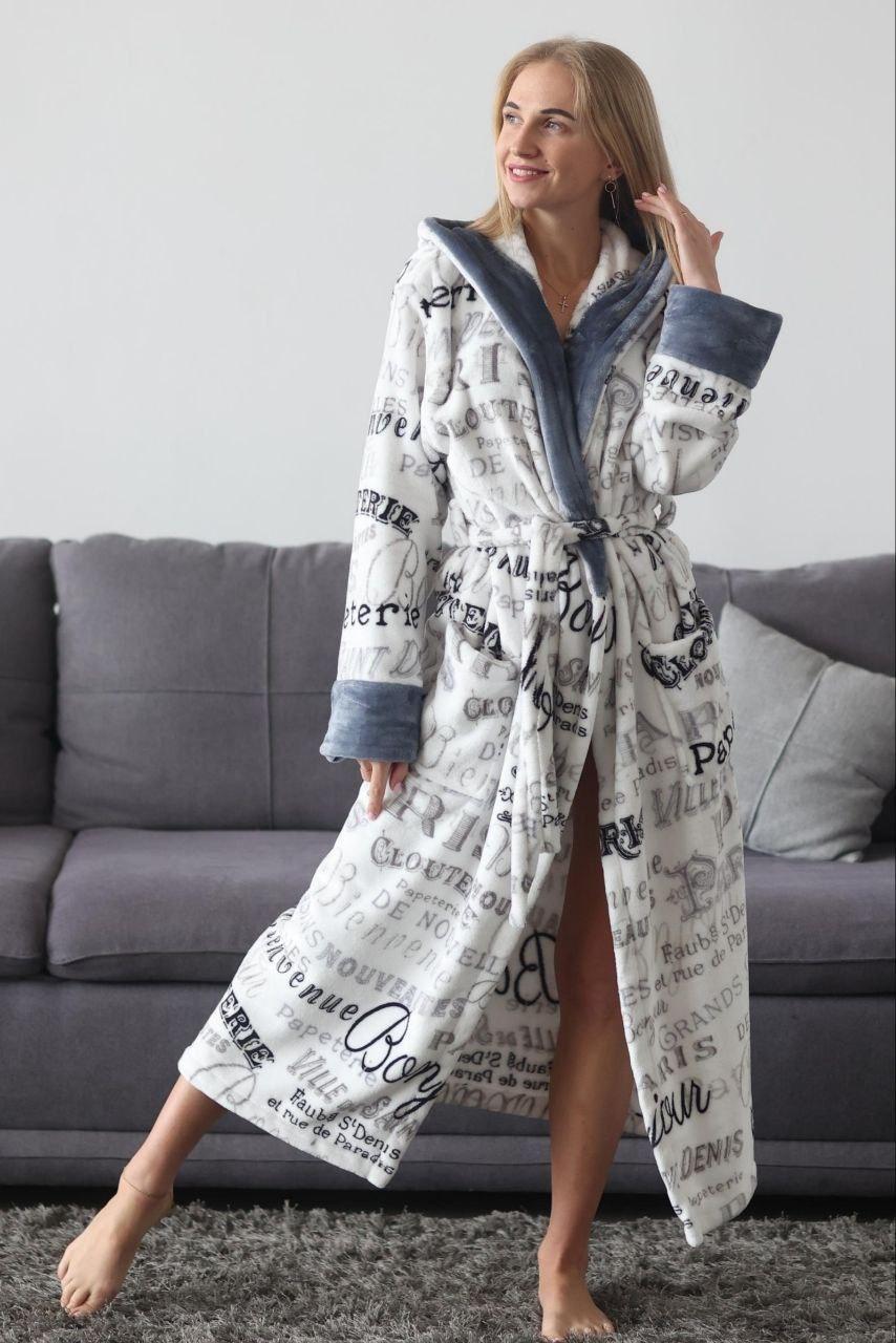 Гарний довгий теплий махровий жіночий халат, фото 1