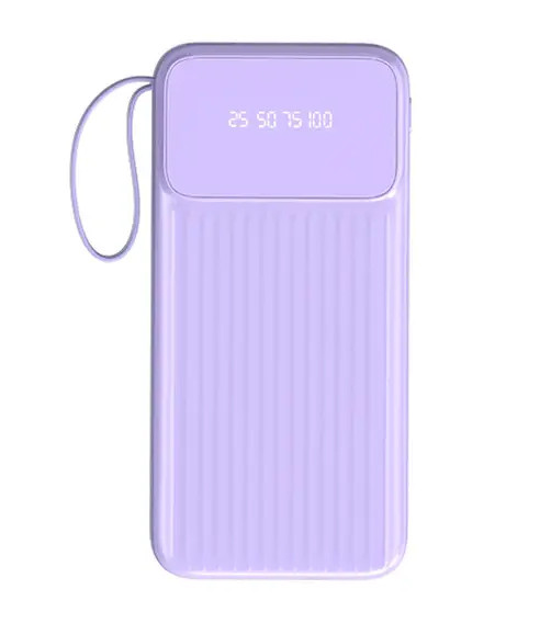 Повербанк 20000 mah 4в1 Вбудовані 4 кабелі - Apple, Type-C, micro USB, USB Power Bank фіолетовий, фото 1