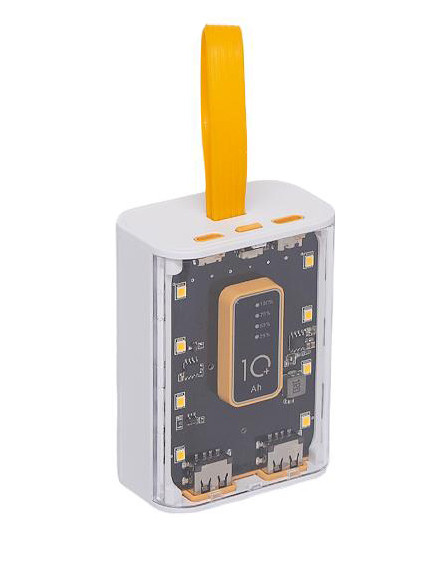 Повербанк міні 10000 mah 3в1 Вбудовані 3 кабелі - Apple Lightning, Type-C, USB. Power Bank білий, фото 1