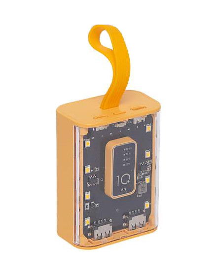 Повербанк міні 10000 mah 3в1 Вбудовані 3 кабелі - Apple Lightning, Type-C, USB. Power Bank помаранчевий, фото 1