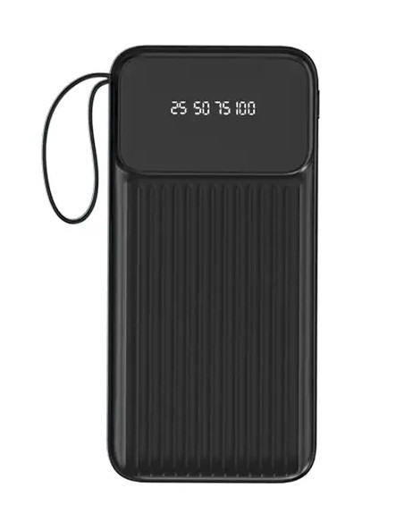 Повербанк 20000 mah 4в1 Вбудовані 4 кабелі - Apple, Type-C, micro USB, USB Power Bank чорний