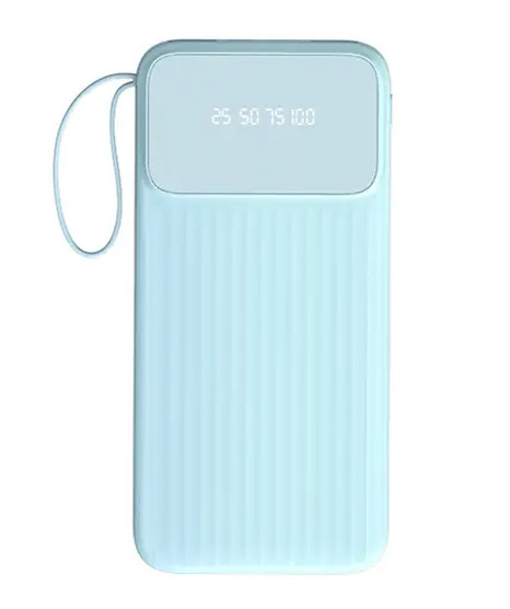Повербанк 20000 mah 4в1 Вбудовані 4 кабелі - Apple, Type-C, micro USB, USB Power Bank блакитний