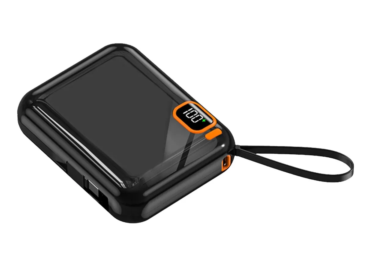 Повербанк міні 20000 mah 2в1 Вбудовані 2 кабелі - Apple і Type-C Power Bank чорний