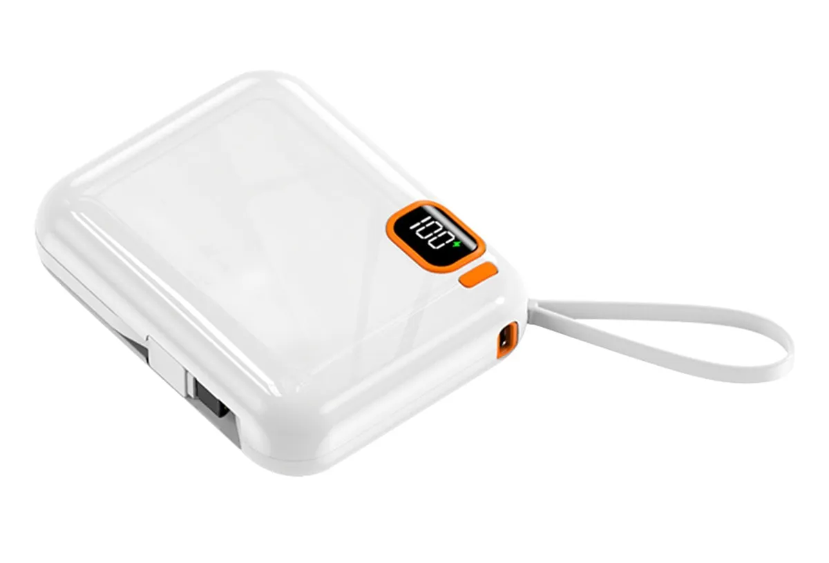 Повербанк міні 20000 mah 2в1 Вбудовані 2 кабелі - Apple і Type-C Power Bank білий