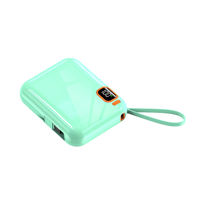 Повербанк міні 20000 mah 2в1 Вбудовані 2 кабелі - Apple і Type-C Power Bank зелений