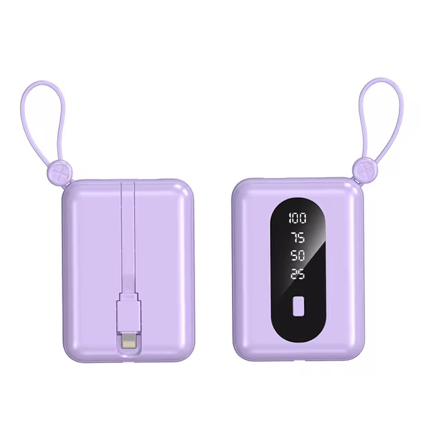 Повербанк міні 20000 mah 2в1 Вбудовані 2 кабелі - Apple Lightning і Type-C Power Bank фіолетовий