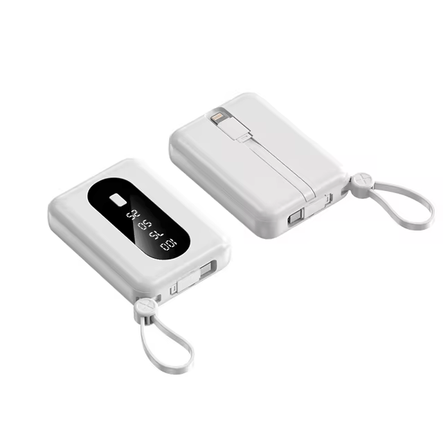 Повербанк міні 20000 mah 2в1 Вбудовані 2 кабелі - Apple Lightning і Type-C Power Bank білий