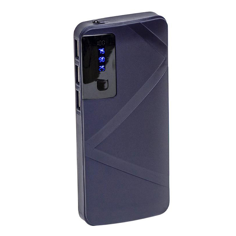 Повербанк 10000 mah Має 2USB порти з функцією швидка зарядка, дисплей, ліхтарик, 140*65*20мм, синій