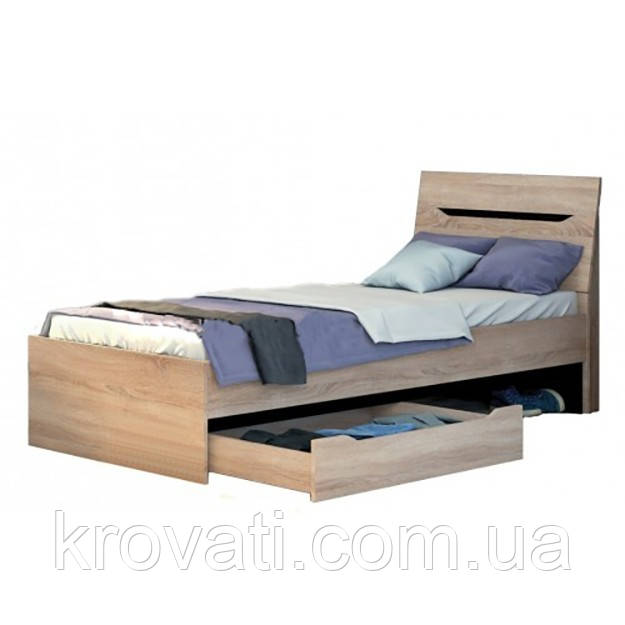 Ліжко "Аякс" полуторне з ящиком Майстер Форм 850х2132х870h. Дуб сонома / Венге магія