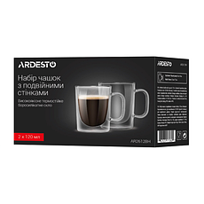 Набір чашок із ручками та подвійними стінками ARDESTO, 120 мл, 2 шт., боросилікатне скло, прозорий, фото 3