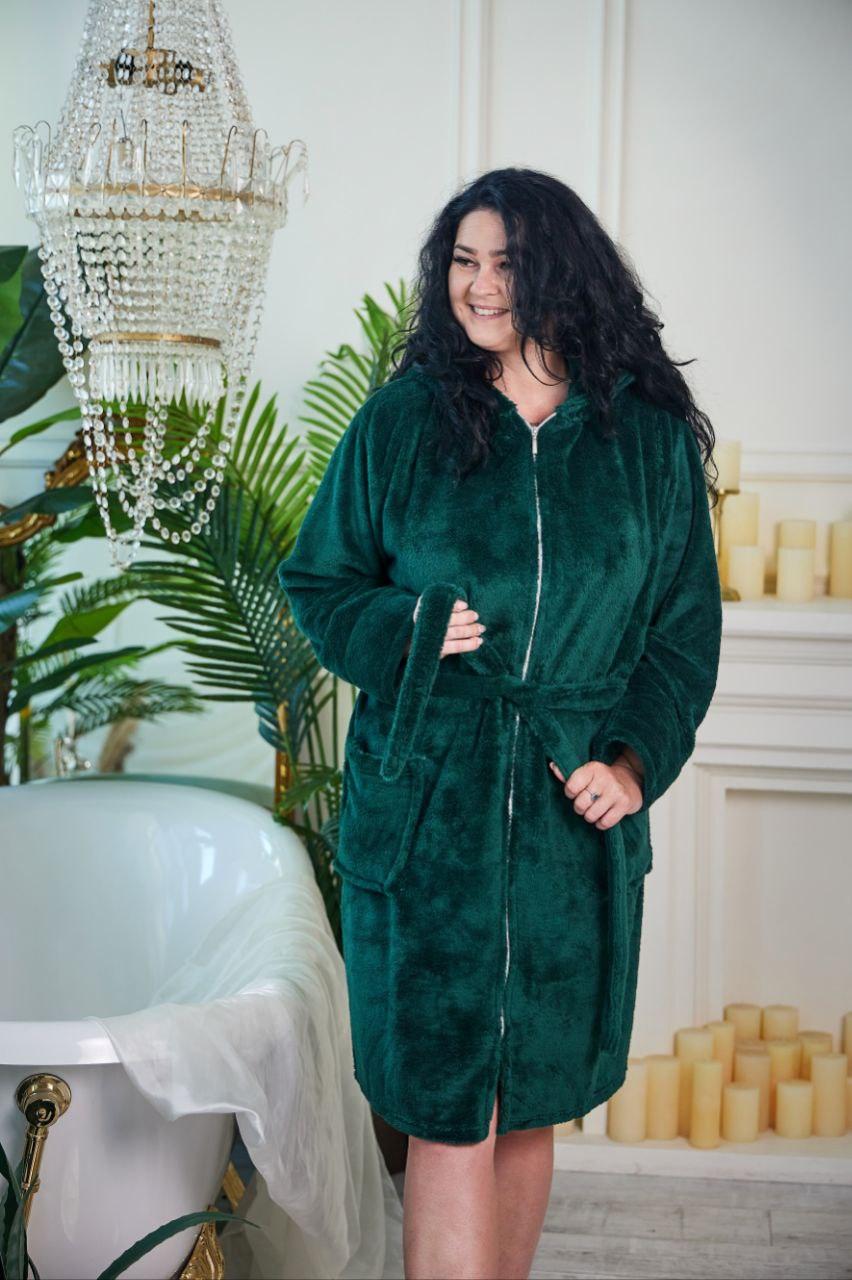 Халат МАХРОВИЙ НА МОЛНІЇ жіночий БАТАЛ TOMIKO СМАРАГД 1095, фото 1