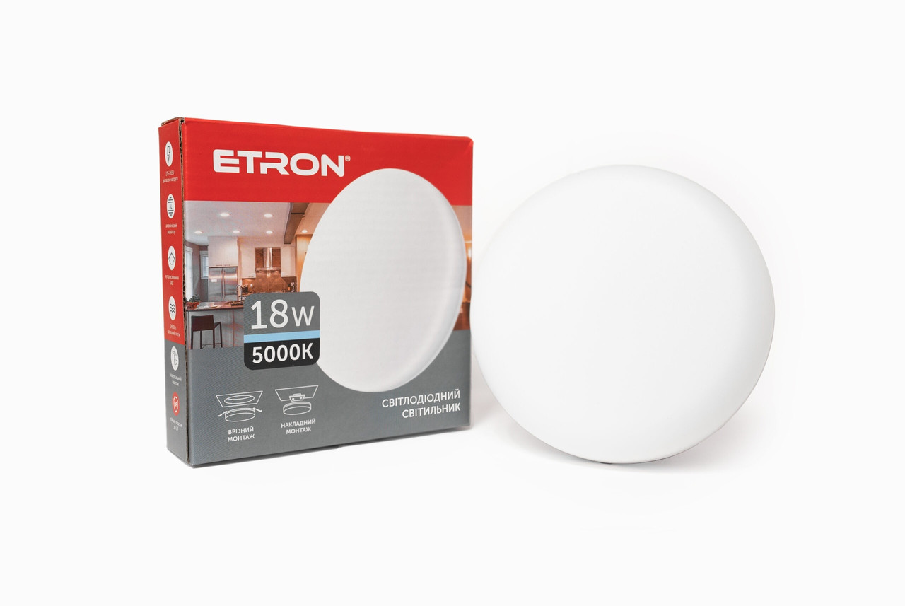 Led світильник вбудований накладний 18W ETRON 5000K ІР20 універсальний монтаж, фото 1