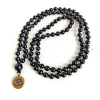 Чотки із чорного Агата 108 намистин з вузлами d 6мм із символом Ом