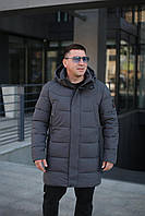 Подовжена тепла чоловіча зимова куртка Black Vinyl С24-2130C