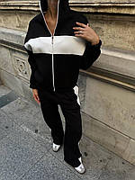 Жіночий теплий спортивний костюм оверсайз із лампасами на блискавці. Розмір: 42-46. Кольори: беж, червоний, чорний, графіт.