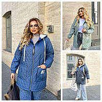 Жіноча демісезонна стьобана куртка на блискавці батал: 48-50, 52-54, 56-58 - чорний, мокко, графіт, джинс, слива, олива