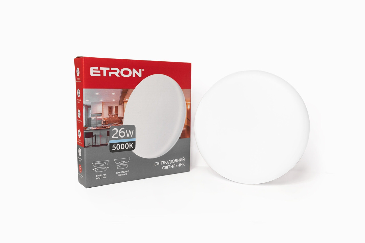 Led світильник накладний вбудований 26W ETRON 5000K ІР20 круглий універсальний монтаж, фото 1