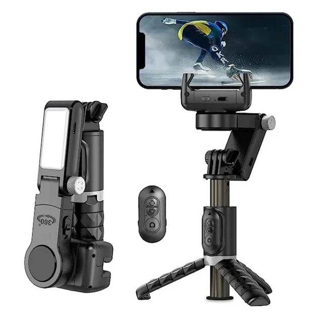 Стабілізатор для телефону з автоматичним відстеженням Gimbal CR Q18 з LED лампою та Bluetooth кнопкою Селфі палка Чорний