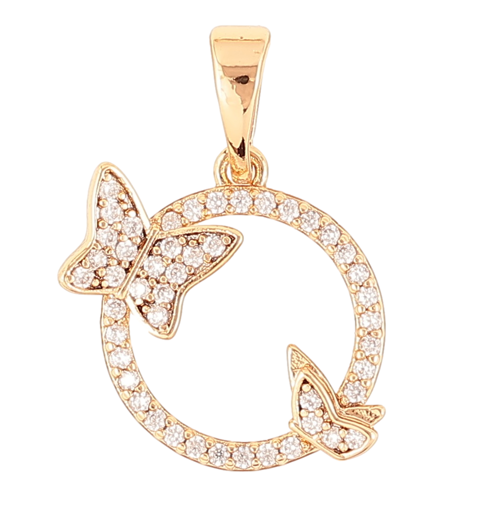 Кулон Xuping Позолота 18K «Колечко з метеликами, інкрустація цирконієм» для ланцюжка до 5мм