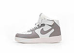 Жіночі зимові кросівки з хутром Nike Air Force 1 AF1 High високі теплі 36-44р (білі з сірим). Живе фото, фото 10