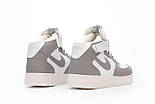 Жіночі зимові кросівки з хутром Nike Air Force 1 AF1 High високі теплі 36-44р (білі з сірим). Живе фото, фото 8