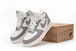 Жіночі зимові кросівки з хутром Nike Air Force 1 AF1 High високі теплі 36-44р (білі з сірим). Живе фото, фото 5