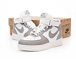 Жіночі зимові кросівки з хутром Nike Air Force 1 AF1 High високі теплі 36-44р (білі з сірим). Живе фото, фото 7