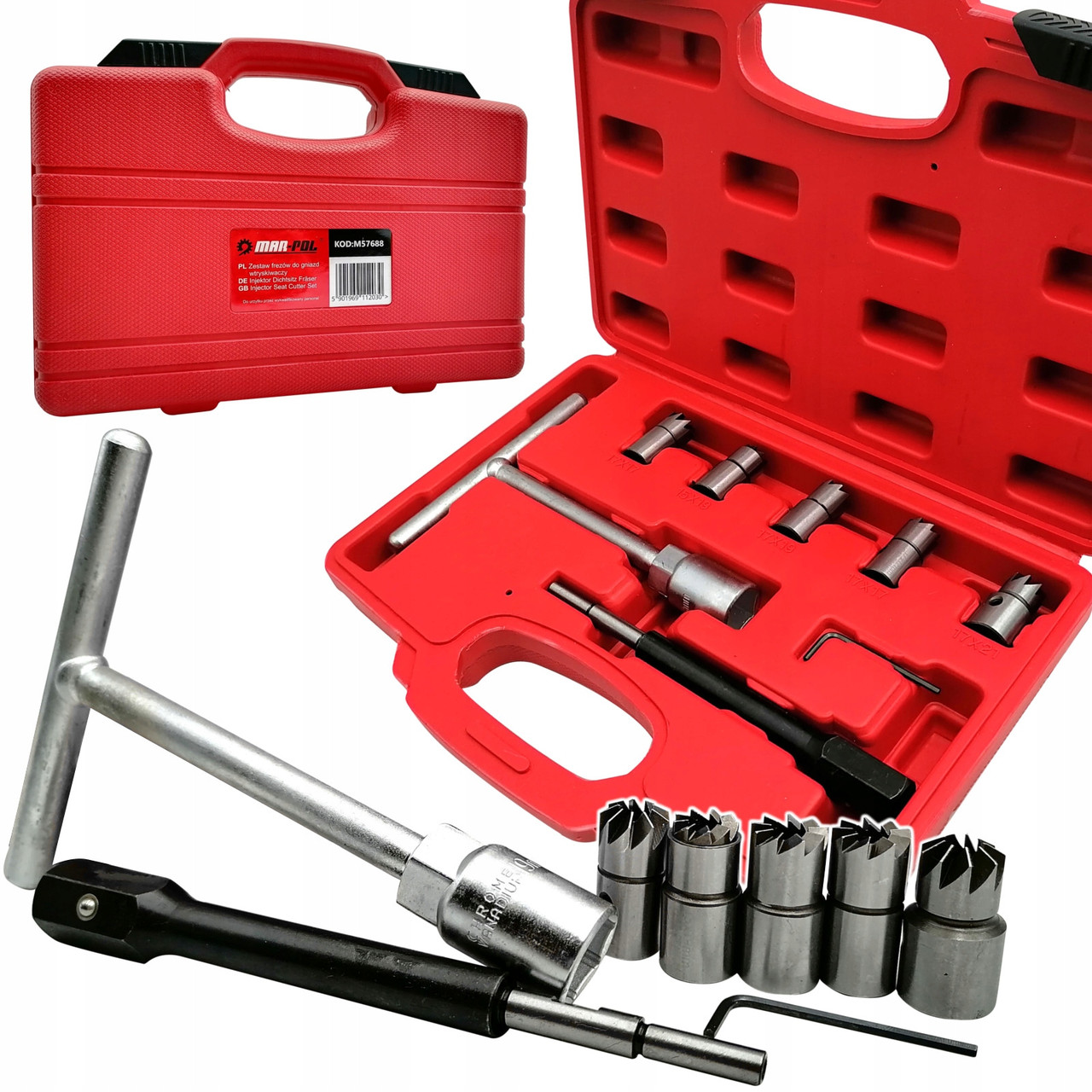 Комплект фрез для гнізд форсунок 8ел в кейсі Mar-pol M57688, фото 1