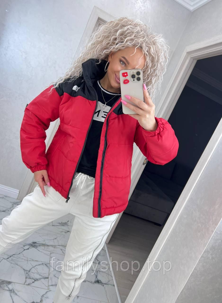 Куртка жіноча зимова коротка The North Face тепла спортивна модна з відстібним капюшоном